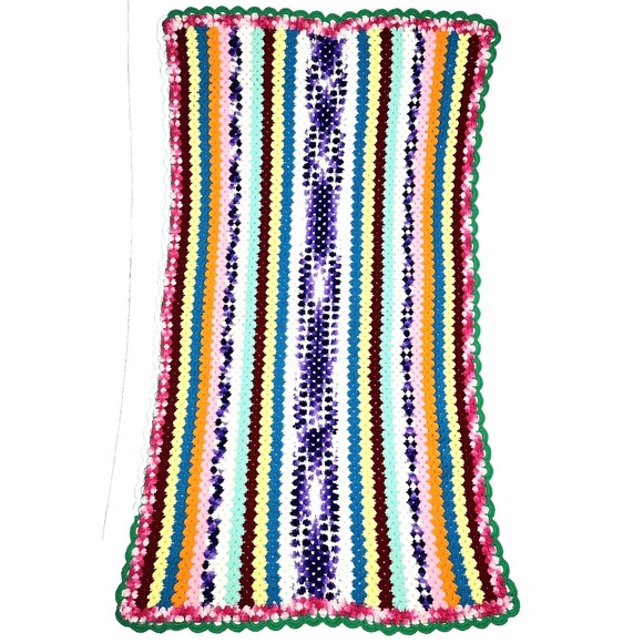Rainbow striped Afghan Crocheted throw lap blanket hand-made Boho chic 37 x 67 - Picture 2 of 9